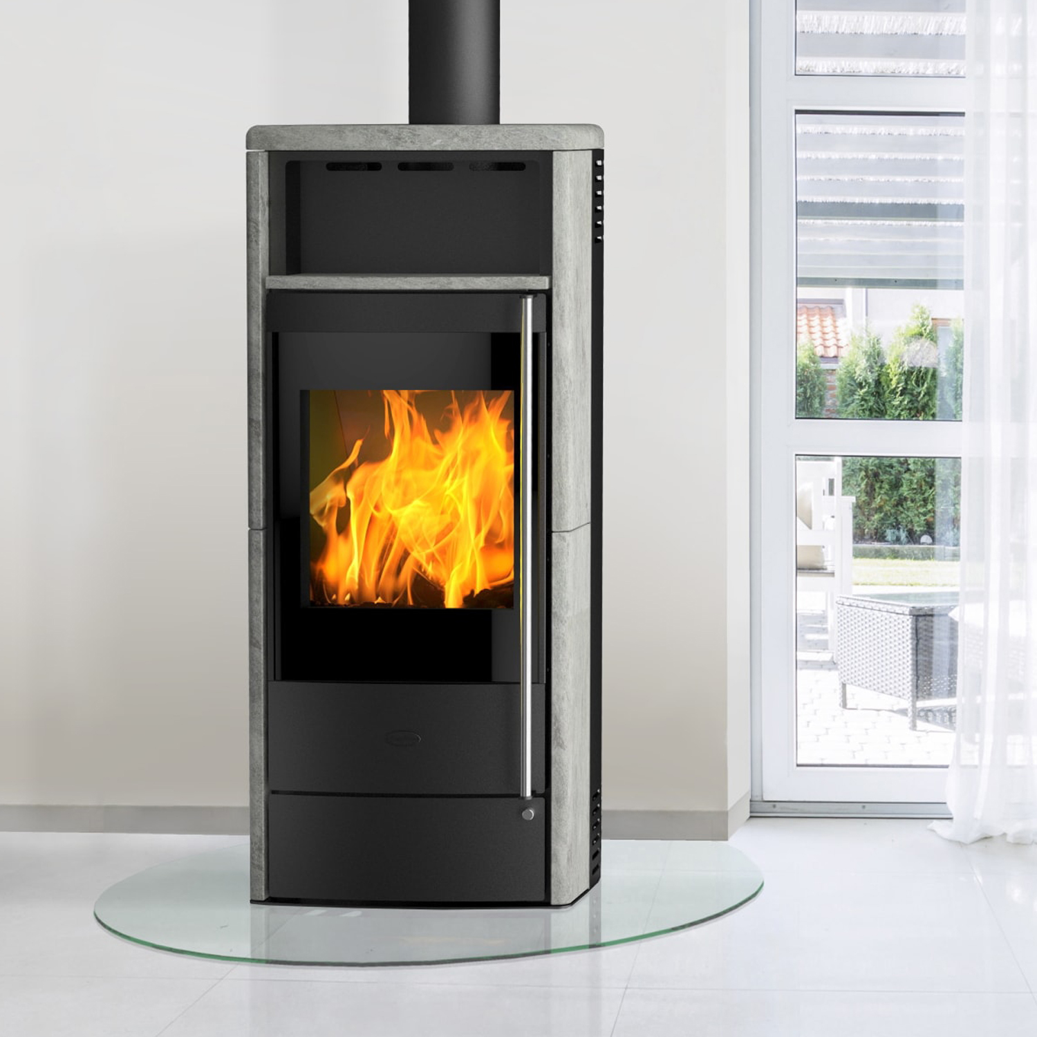 Fireplace Teramo Dauerbrandofen RLU Stahl Schwarz / Speckstein