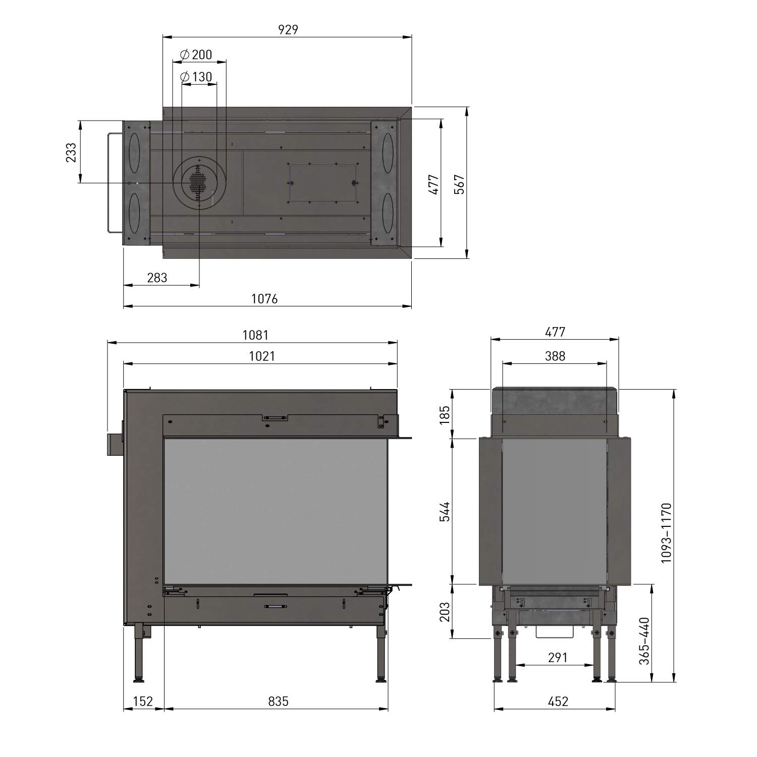 Trimline Fires Trimline 83 Room Divider Gas Kamineinsatz G20/G25