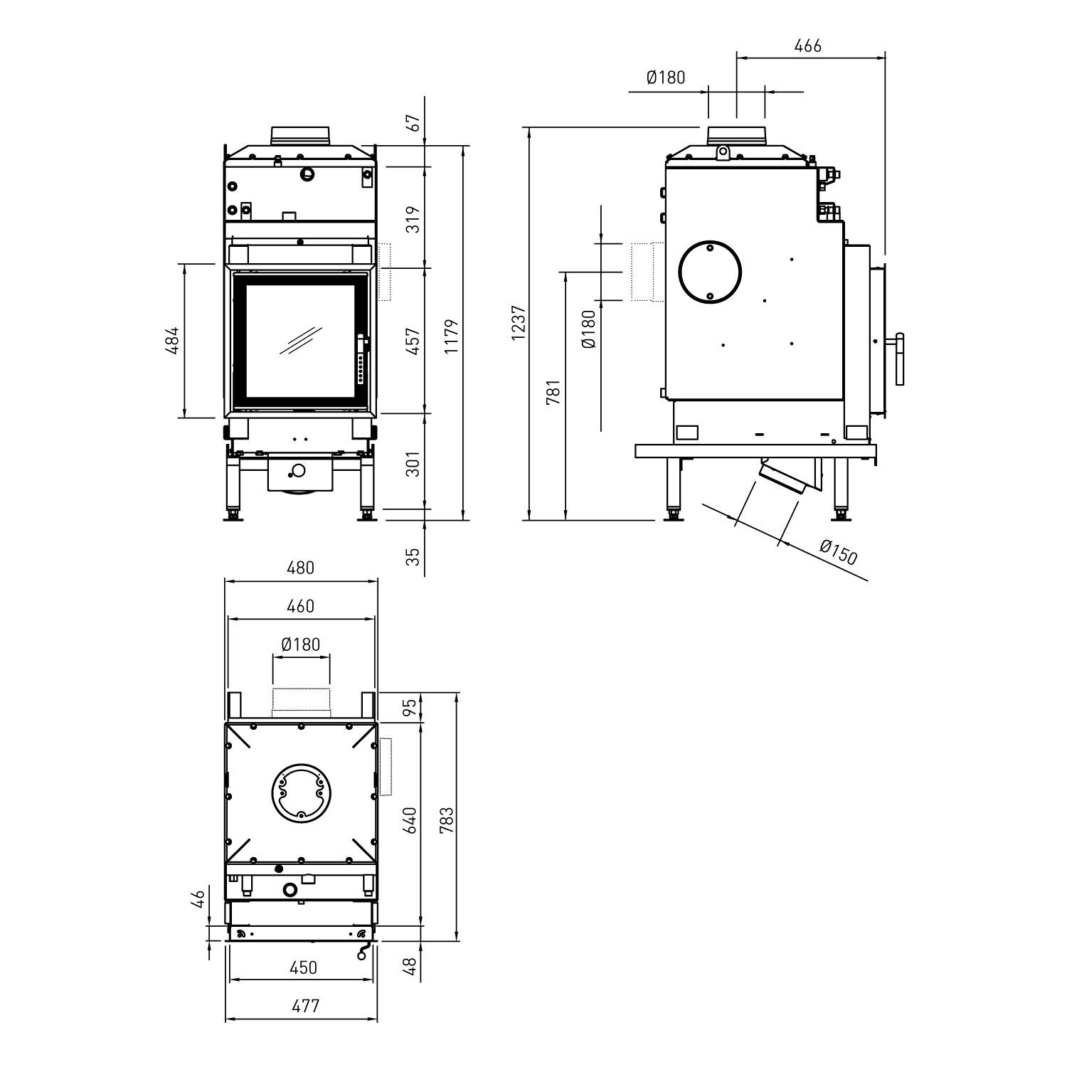 Spartherm Nova E H2O Wasserführender Kamineinsatz 45 cm links