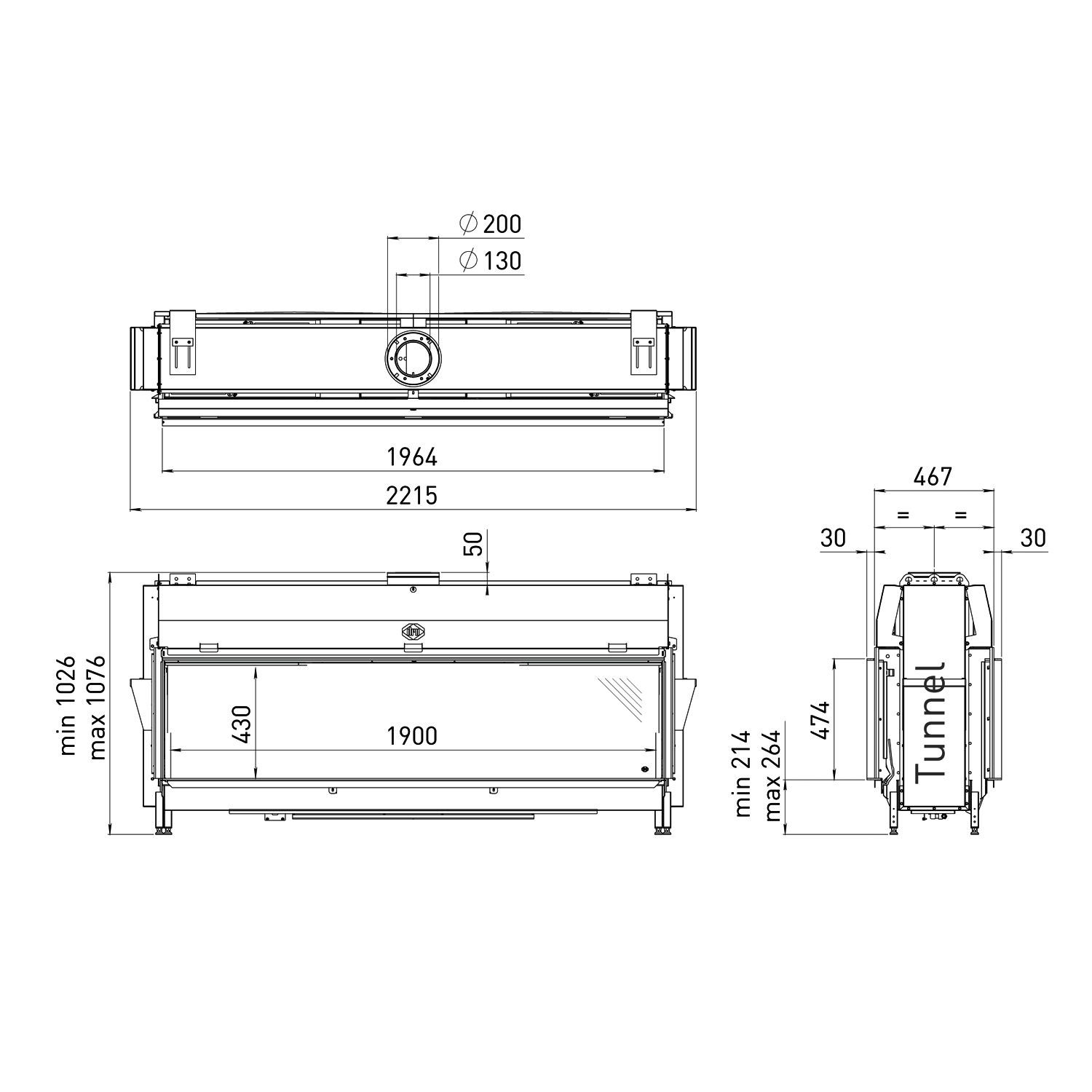 Spartherm DRU Metro 200XT Tunnel RCH Gas-Kamineinsatz G25 / Schwarz