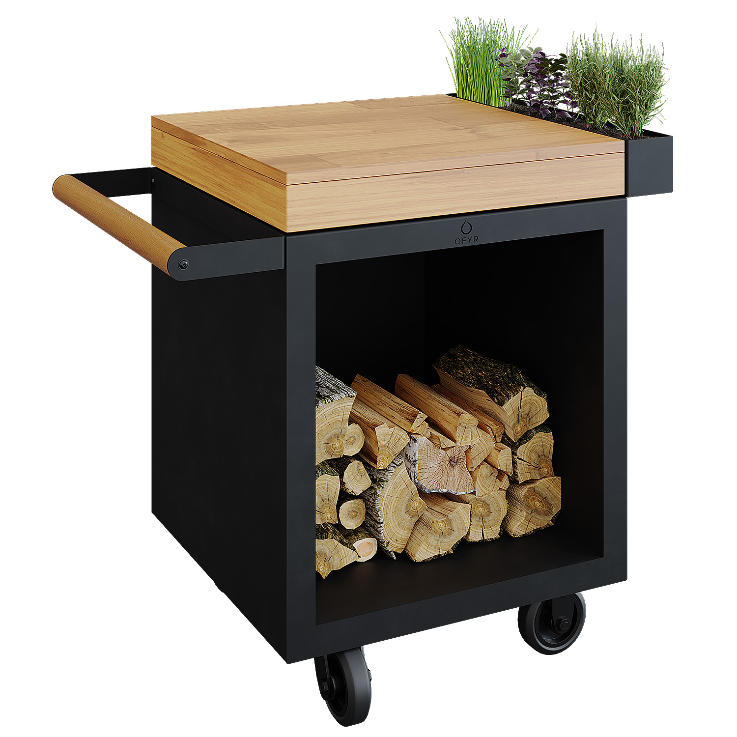 OFYR Sockel Black 65 PRO mit Arbeitsplatte Teakholz