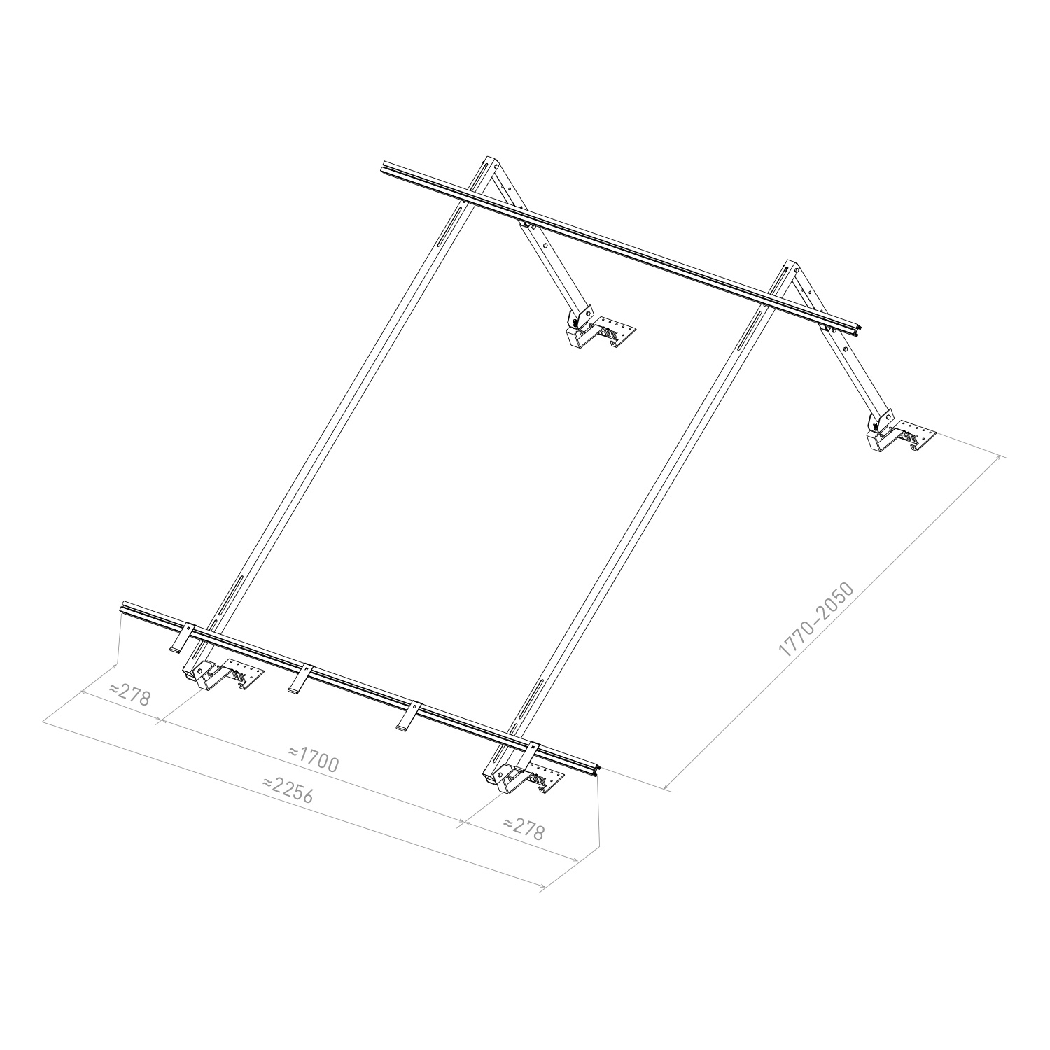 Sunex Aufdachmontageset für Schrägdach 10 bis 25 Grad für 2 Flachkollektoren AMP 2.0