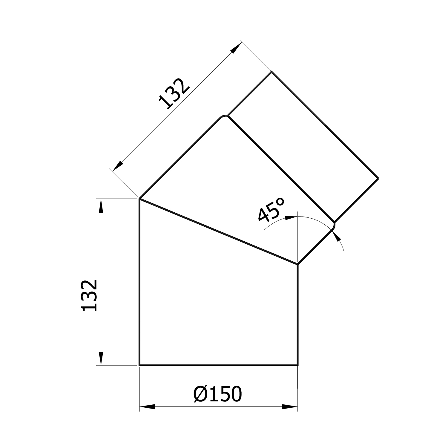 Raik Rauchrohrbogen / Ofenrohr 150mm - 45° schwarz