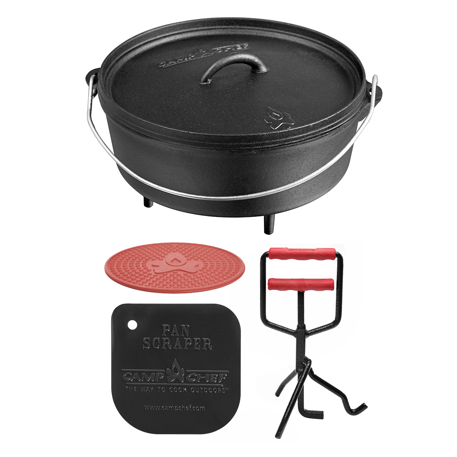 Camp Chef Set: Classic Dutch Oven SDO-12 mit Profi-Deckelheber, Hot Pad und Reinigungsschaber