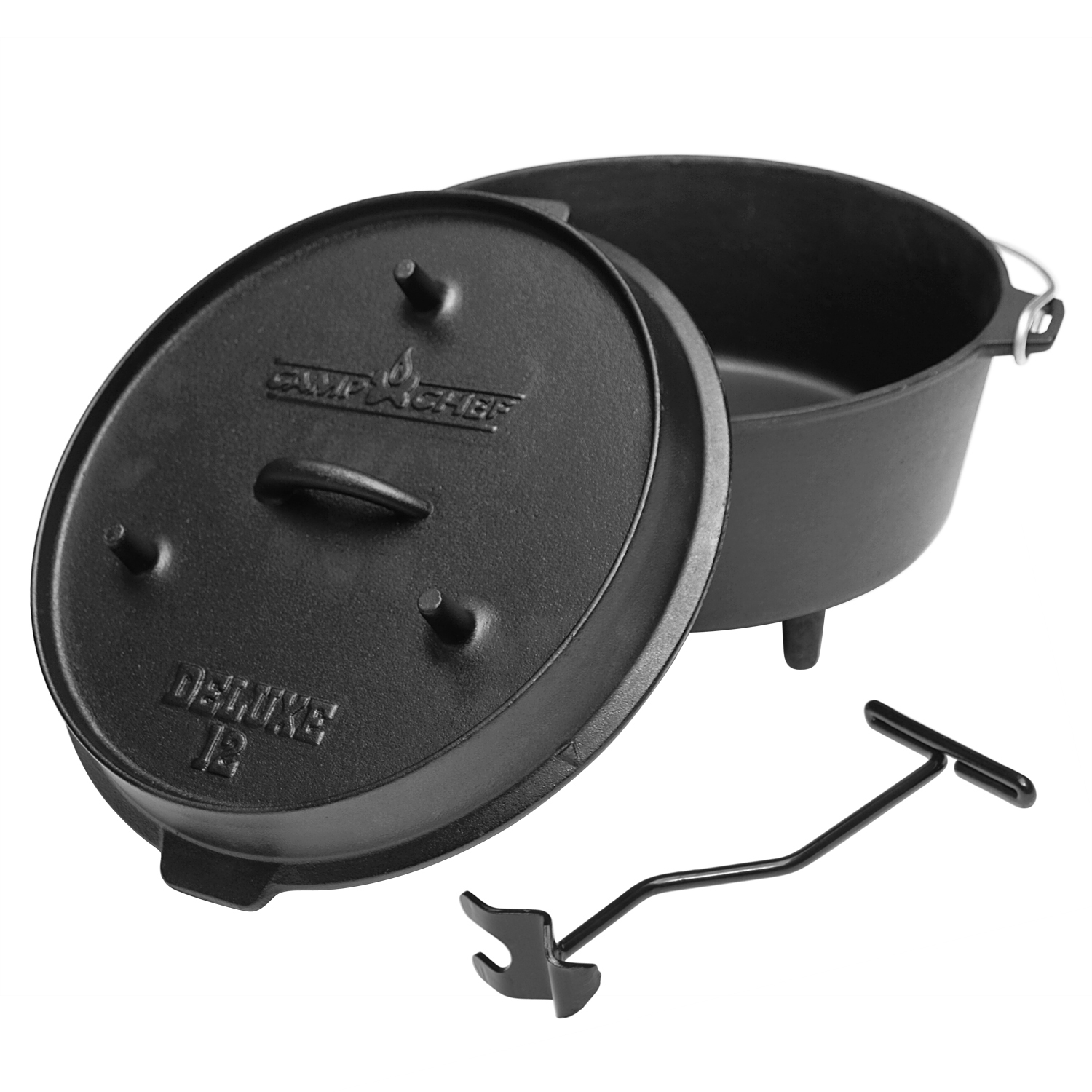 Camp Chef Deluxe Dutch Oven DO-12 + TOM COCO Grill-Kokoskohlebriketts 2er-Pack