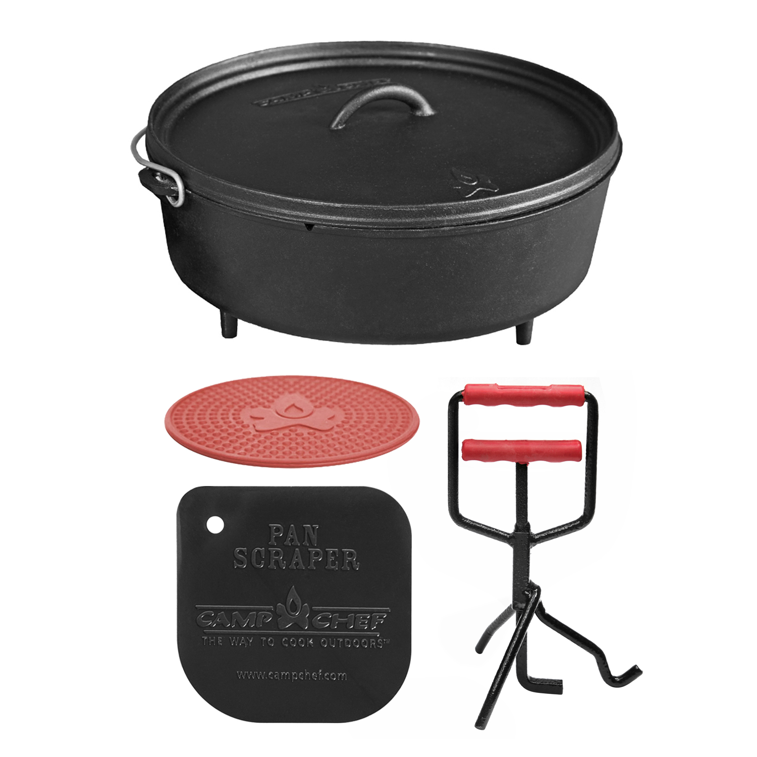 Camp Chef Set: Classic Dutch Oven SDO-14 mit Profi-Deckelheber, Hot Pad und Reinigungsschaber