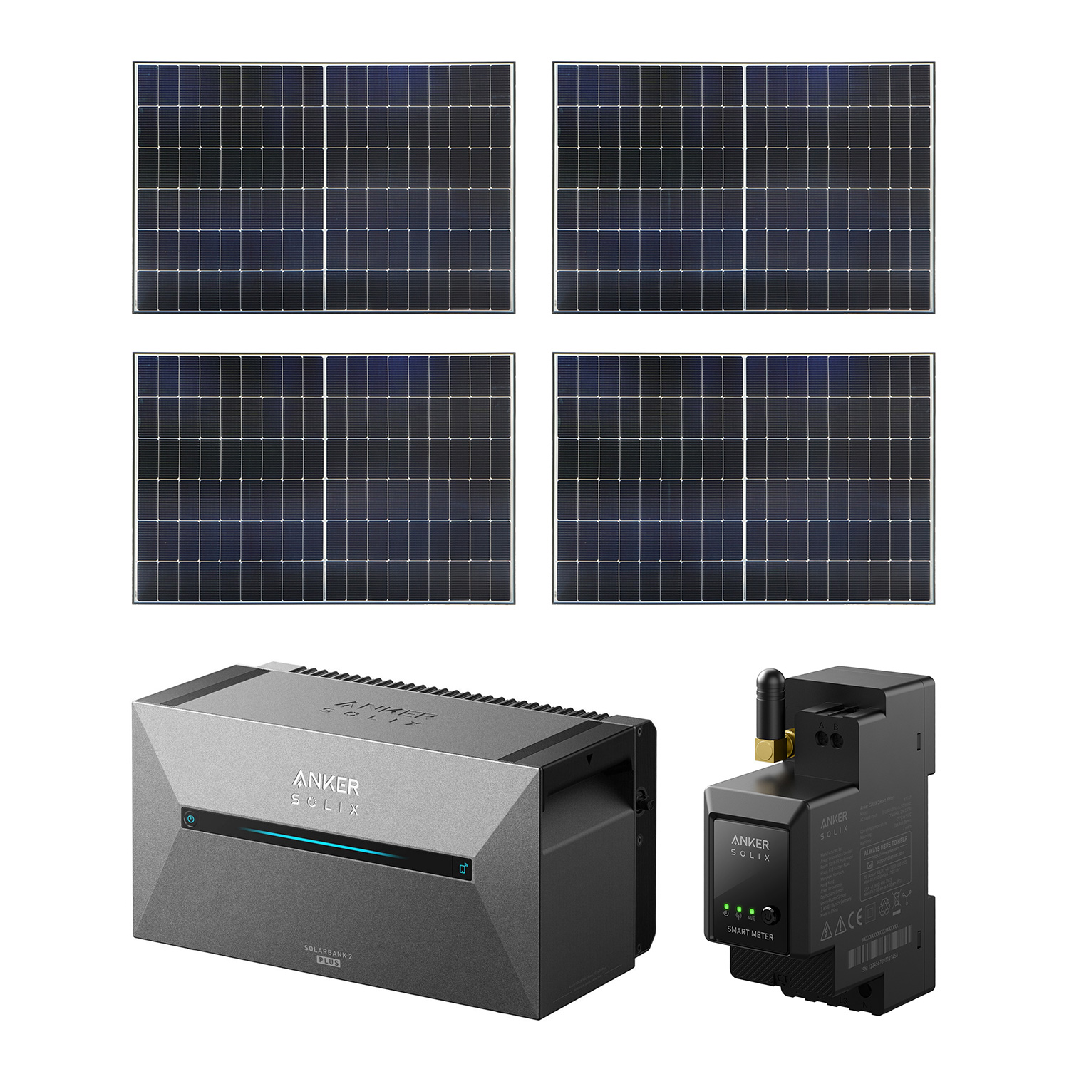 Balkonkraftwerk 1700 W mit Anker SOLIX 2 E1600 PRO Speicher (4x Solarpanel 425 W)