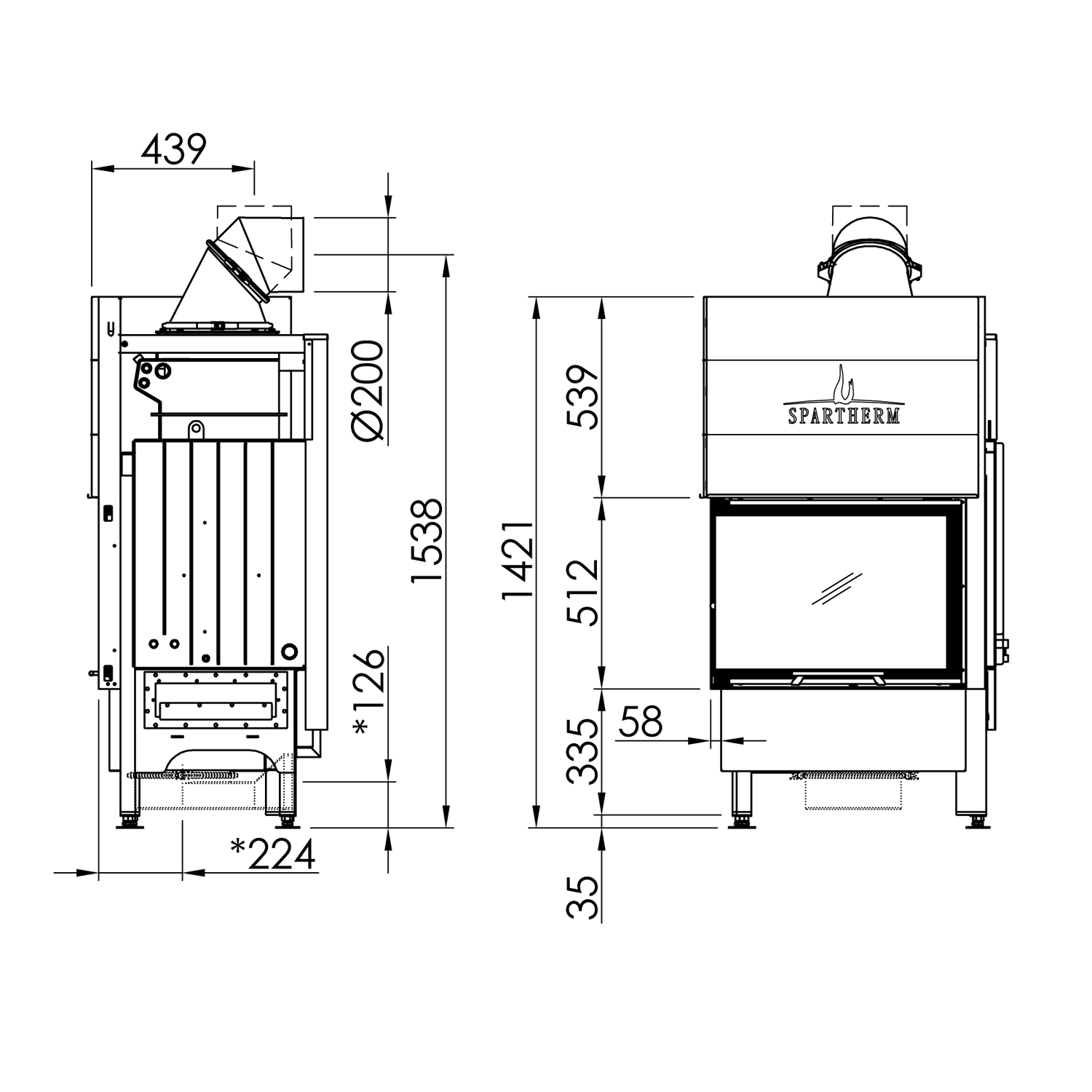 Spartherm Varia 2Lh H2O Kamineinsatz wasserführend Ecke