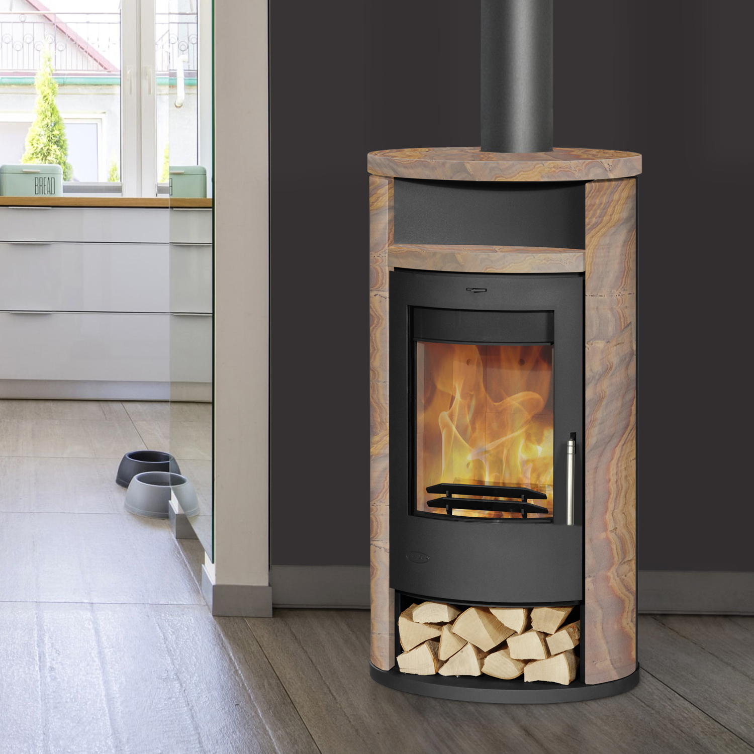 Fireplace Alicante Kaminofen Stahl Schwarz | Loticstone Sandstein