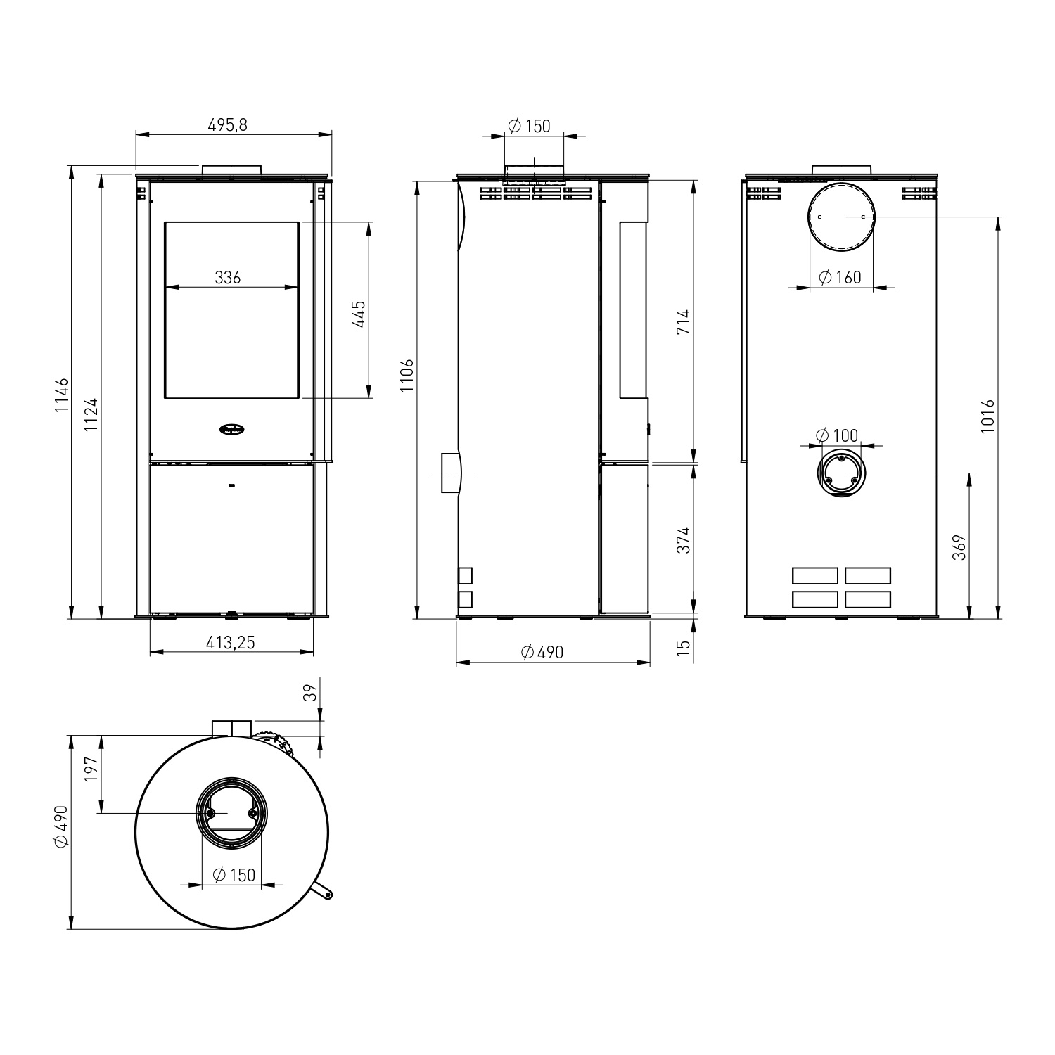 Fireplace Elite Toronto Kaminofen Stahl Schwarz mit Abdeckplatte Glas