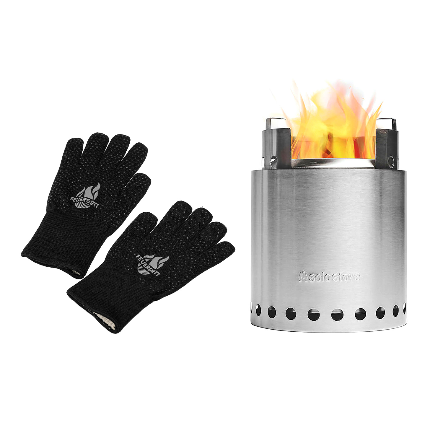 FEUERGOTT Grillhandschuhe silikonbeschichtet & Solo Stove Campfire Campingkocher