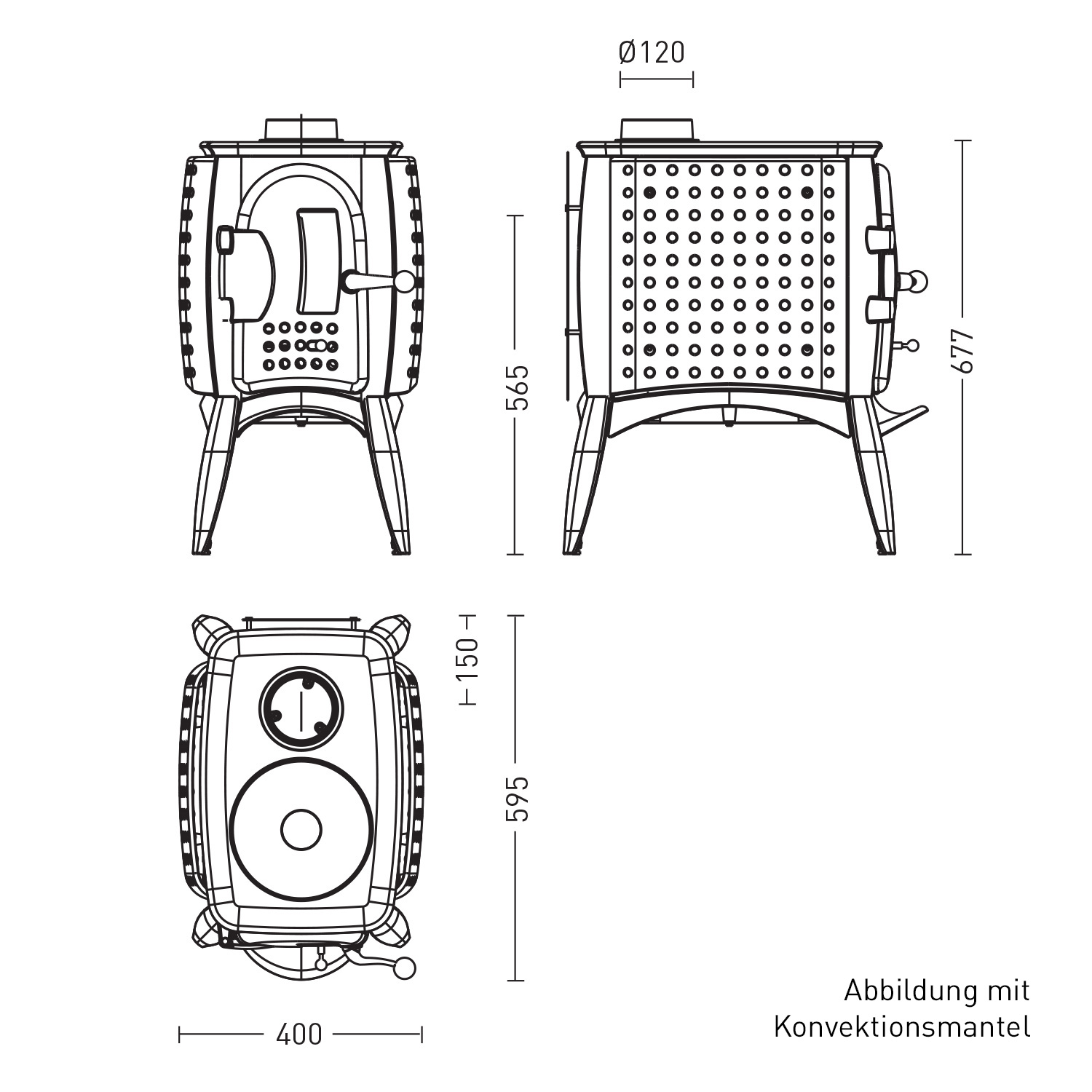 Austroflamm G1 Kaminofen Gusseisen Anthrazit mit Konvektionsmantel + 1 m³ Kaminholz gratis