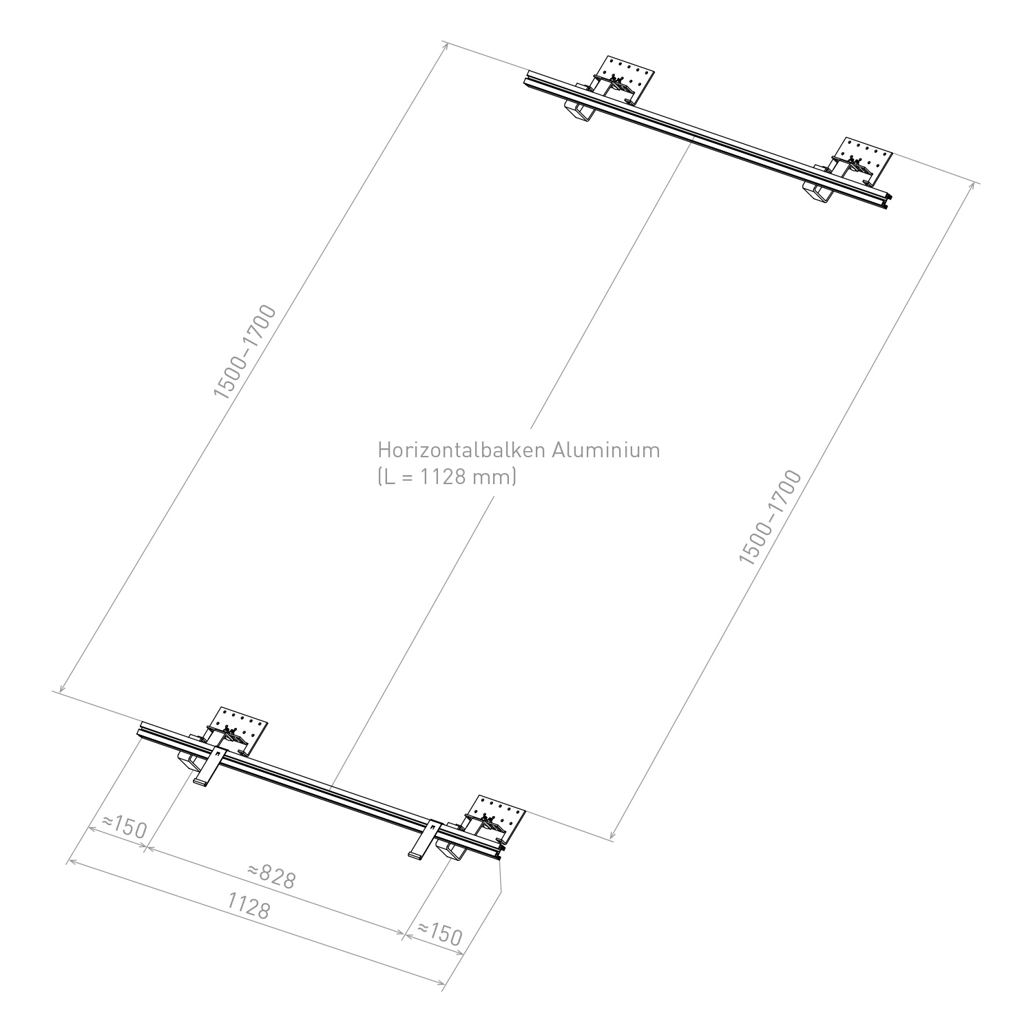 Sunex Standard Schrägdachmontageset 25-60 Grad für 1 Flachkollektor AMP 2.0