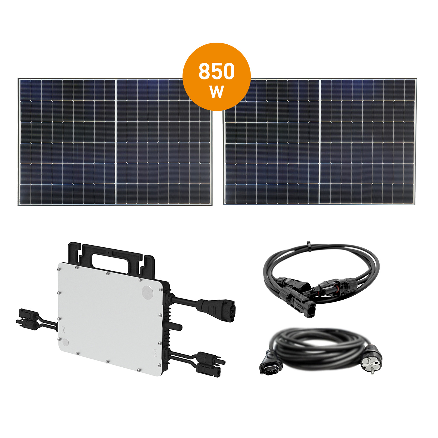 Balkonkraftwerk 850 W (2x Photovoltaik-Panel) mit 800 W Mikrowechselrichter